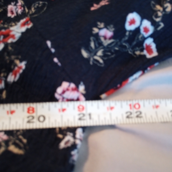 Floral Spring Time Puff Sleeve Maxi Dress Navy Blue Stretchy Conforming Flowers - Picture 4 of 5